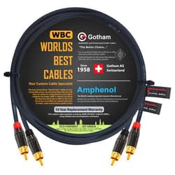 WORLDS BEST CABLES 2 Foot RCA Cable Pair - Gotham GAC-4/1 (Black) Star-Quad Audio Interconnect Cable with Amphenol ACPL Black Chrome Body, Gold Plated RCA Connectors - Directional