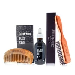 ZilberHaar Beard Grooming Pro Bundle - Regular Brush + 2oz Beard Oil + Sandalwood Beard Comb