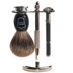 Parker Safety Razor Parker 96R Men's Safety Razor Shave Set - Includes Parker Luxurious 3-Band Pure Badger Shave Brush, Deluxe Chrome Shave Stand & Parker 96R Butterfly Open Safety Razor