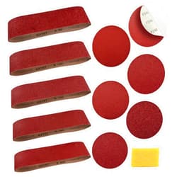 POLIWELL Sanding Belts and Sanding Discs Set for Power Combination Disc & Belt Sander 10 PCS 4 x 36” Aluminum Oxide Sanding Belts and 12 PCS 6” PSA Self Adhesive No-hole Sticky Back Sanding Discs(80-400 Grit)