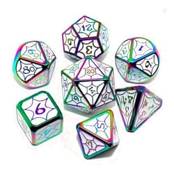 CREEBUY Polyhedral DND Dice White Alloy Dice with Colorful Dice Border for Dungeon and Dragons Pathfinder Role Playing Dice Petal Pattern Game Dice Set