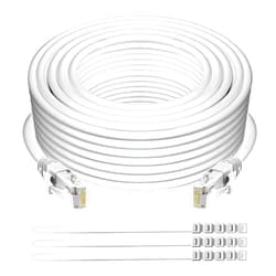 Adoreen Cat 6 Ethernet Cable 50 Ft-White, High Speed Long Internet Network Cable(6 Colors to Select) Soft Flexible Sturdy, POE, RJ45 Cat 5 5e Patch Cable Cord, Tangle-Free Tight Connection+15 Ties