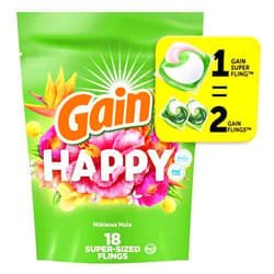 Gain Super Sized Flings Laundry Detergent Pacs, 3-in-1 Detergent Pacs with Febreze and Oxi, Happy Scent, 18 Count