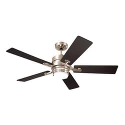 Emerson CF880LBS Amhurst LED Ceiling Fan, 54 Inch Dimmable Lighting with 4-Speed Wall Control | Indoor Metal Fixture with 5 Reversible Wood Blades, Brushed Steel