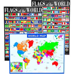 3D Learning LLF World Map and Flags Posters- Laminated 14x19.5” Educational Charts - Flags of Countries and Nations, Map For Classrooms, Homeschool Decoration, Back to School Supplies, International Learning, and Teacher Supplies