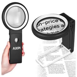 AIXPI 30X 40X Magnifying Glass with Light and Stand, Large Lighted Magnifying Glass 18 LED Illuminated Handheld Magnifier for Reading Close Work Coins Jewelry Macular Degeneration (Black)
