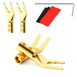 Viborg HiFi Speaker Y Spade Connectors, Dual Screw Locking Speaker Cable Plug, Fork Spade Connectors with Allen Wrench for Speaker Wire DIY 4PCS (Gold Plated with Heat Shrink Tube)