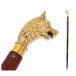 Aasiya Nautical Wolf Head Brass Handle Walking Stick – Vintage Victorian Design Walking Cane