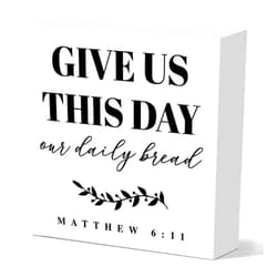 EaKio Religious Kitchen Sign Decor for Home Counter Cabinet Dining Room Scripture Bible Verse Decor Wooden Sign, Christian Kitchen Gift, Give Us This Day Our Daily Bread 5