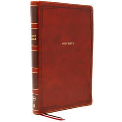 Thomas Nelson NKJV Holy Bible, Giant Print Thinline Bible, Brown Leathersoft, Thumb Indexed, Red Letter, Comfort Print: New King James Version