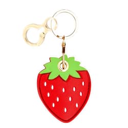 BORKUANA Leather Keychain Holder Case Compatible with Apple AirTag, Cute Protective Air Tag Cover With Keychain Ring, Anti-Scratch Finder GPS Tracker Case for Wallet Keys(Strawberry)