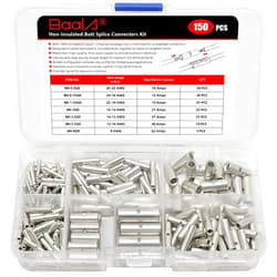 BAALA 150 PCS Non Insulated Butt Connectors Kit,26-8 Gauge Butt Splice Connector Crimp Barrel Splice Connectors, Tinned Copper Marine Grade Seamless Uninsulated Butt Terminals