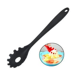 JXJYZLN Spaghetti Spoon Pasta Fork,Silicone Pasta Fork,11.2 inch Spaghetti Strainer Kitchen High Heat Resistant Noodle Spoon Server,Food Grade Pasta Spoon with Stainless Steel Handle,BPA Free (Black)