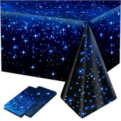 Joyberg 2 Pack Space Tablecloth, Plastic Galaxy Table Cloth All Printed Starry Sky, Waterproof Oil Proof Galaxy Party Tablecloth Star Tablecloth (54'' x 108'')