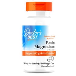 Doctor's BEST Doctors BEST Brain Magnesium L-Threonate with Magtein, Supports Cognitive Function, Non-GMO, Gluten Free, Soy Free, Vegan 90 Veggie Caps