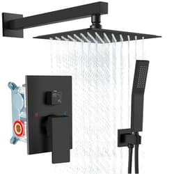 Aolemi Shower Faucet Set Rain Shower System with Handheld Spray Bathroom Shower Combo Rough-in Valve and Shower Trim Kit Included Matte Black 8 Inch Wall Mount Shower Head