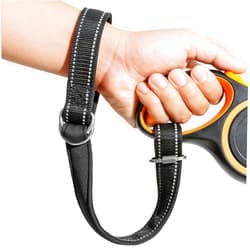 APBFH Short Dog Leash, Baby Stroller Wheelchair Safety Strap with Reflective Leads, Adjustable Wrist(1.8 ft,Black)