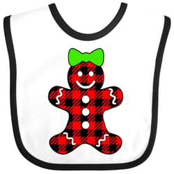 inktastic Buffalo Plaid Gingerbread Girl with Green Bow Baby Bib