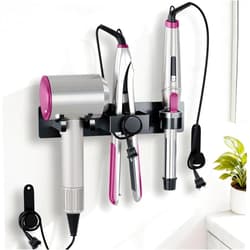 DOTCUTY Hair Dryer Holder Wall Mount with Plug&Cord Organizer, Curling Iron Holder Flat Iron, 3-in-1 Bathroom Hair Tool Organizer and Storage, Straightener Holder, Metal Blow Dryer Holder Rack for Most Dryers