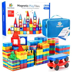 SUNNY AUNTIE Magnetic Tiles 240 PCS+ Bonus Zippered CASE, Magnetic Tiles for Kids Toy for 3 4 5 6 7 8 Year Old Boys & Girls, Great Gift for Kids Aged 3-8, XL Set