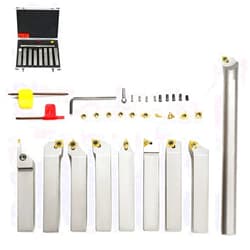 OSCARBIDE 1”Shank Heavy-Duty Indexable Carbide Lathe Turning Tool Holder and Boring Bar 9 Pieces/Set,CNC Nickel Plated indexable Insert Holders for Turning Grooving Threading Cut Off