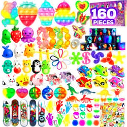 TwCare 160 Pcs Fidget Toys Party Favors Pack, Randomly Selected Pop Sensory Set Gifts Stickers for Kids Adults Boy Girl Stocking Stuffers Autistic Bulk Goodie Bag Filler Treasure Box Classroom Prizes School