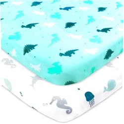 SPRINGSPIRIT Pack and Play Sheets Fitted, Mini Crib Sheets 2 Pack, Playard Sheets Compatible with Graco Pack n Play, Ultra Soft Breathable Material, Dinosaurs