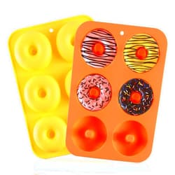 HAMMER IRON ALLEY 2PCS Donut Pan, HIA Silicone Donut Molds for Baking, Non-Stick Doughnut Pan for 6 Doughnuts, Heat Resistant, Dishwasher Microwave Safe (Orange+Yellow, Set of 2)