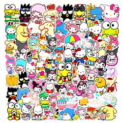 SHOWSUP 100 PCS My Melody and Kuromi Stickers, Hello Kitty Stickers Pompompurin Keroppi Stickers, Cute Stickers for Kids Teens Adults