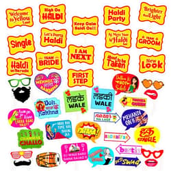 ZYOZIQUE Mehndi Photo Booth Props and Haldi Photo Booth Props for Photoshoot,Marriage Props for Wedding for Bride and Family,Bride to Be Props (Pack of 48)