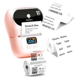 Phomemo M110 Label Printer - Bluetooth Portable Label Maker No Ink, Mini Barcode Label Printer for Retail, Address, Barcode, Home, for PC/Mac, iOS/Android, with 3pack Most Used Labels, Baby Pink