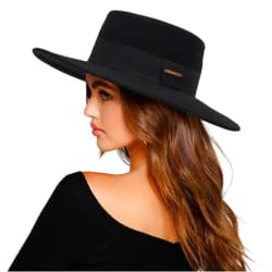 CXQRR Women Men Classic Felt Fedora Hat Wide Brim Flat Top Boater Hat(Size:M)