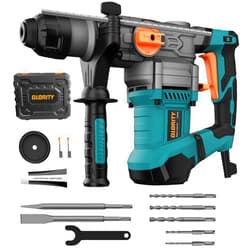 GLORITY 1-1/4 Inch SDS-Plus 13 Amp Heavy Duty Rotary Hammer Drill with Safety Clutch 4 Functions and Variable Speed, Including Chisels and Drill Bits