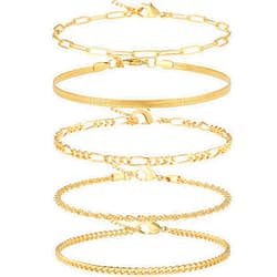 AOZEL 14K Gold/Sterling Silver Plated Anklet Bracelets for Women Waterproof Plus Size Cuban Link Chain Ankle Bracelet for Large Ankle 9-12inch