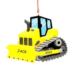 DIBSIES Personalized Truck Kids Christmas Ornament (Kids Yellow Bulldozer)