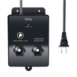 Ortis Electric Fence Energizer, Ortis 2-Mile/ 8 Acres Electric Fence Controller for Dogs, Livestock, Squirrels, Used for Gardens, Chicken Coops, 0.1 Joule