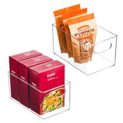 mDesign Plastic Kitchen Organizer - Storage Holder Bin with Handles for Pantry, Cupboard, Cabinet, Fridge/Freezer, Shelves, Counter - Holds Canned Food, Snacks - Ligne Collection - 2 Pack - Clear
