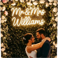 SHIDASIGN Custom Wedding Neon Sign, LED Mr & Mrs Name Neon Light Customizable for Wedding Decor, Personalized Last Name Light Up Sign for Backdrop Reception Events Party Bar