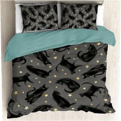 Todeyya Black Cats Stars Duvet Cover (Queen Size 90