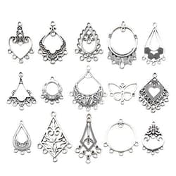 Youdiyla 60 Vintage Hoop Earring Charms Collection, Antique Silver Tone, Large Filigree Chandelier Connector Metal Pendant Craft Supplies Findings for Vintage Hoop Earring Making (HM268)