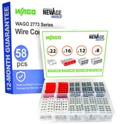 New Age America WAGO 2773 Series 58pc Push-in Wire Connectors Assortment Pack | includes (22x 2773-402), (16x 2773-404), (12x 2773-406), (8X 2773-408) | 2773 Series Assortment with Case