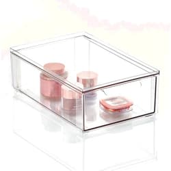 mDesign Plastic Stackable Bathroom Storage Organizer Bin Containers with Front Pull Drawer for Bathroom Countertop, Vanity, Closet Shelves - Holder for Beauty Accessories - Lumiere Collection - Clear