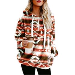 chouyatou Women's Warm Half Zip Tribal Aztec Printed Hooded Fuzzy Fleece Hoodie Sweatshirt