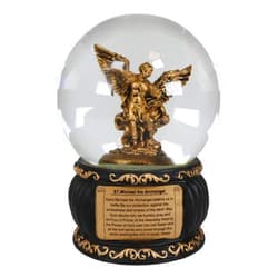 Ebros Gift Ebros Guardian Holy Archangel Saint Michael Trampling Satan Glitter Water Globe with Prayer Plaque Gold Scroll Art Base 5.25