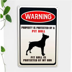 Pit Bull Warning Metal Tin Sign Funny Dog Lovers Gifts for Women Men Retro Garden Yard Toilet Restroom Wall Decor 7 x 10.5 Inch