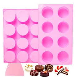 Goensjt Silicone Cake Puck Mold Set,Cylinder Chocolate Cover Molds,12-Cavity&8-Cavity Round Cake Pop Silicone Molds for Candy,Cookie,Cake Cores,Jelly Baking