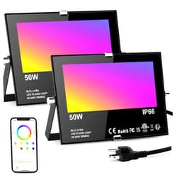 ChangM LED Flood Lights RGB Color Changing 500W Equivalent, Outdoor RGBW Bluetooth Smart Floodlights APP Control, IP66 Waterproof, Timing, 2700K&16 Million Colors 23 Modes for Stage Landscape Lighting 2 Pack