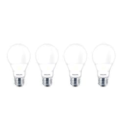 Philips LED Dimmable A19 Light Bulb with Warm Glow Effect 800-Lumen, 2200-2700 Kelvin, 9.5-Watt (60-Watt Equivalent), E26 Base, Frosted, Soft White, 4-Pack