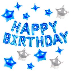 CANREVEL Happy Birthday Banner 13pcs 16 Inch Mylar Foil Letters with 12pcs Star Balloons Birthday Party Decorations for Kids and Adults - 3D Blue