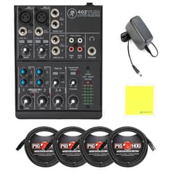 Liquid Audio Mackie 402VLZ4 4-Channel Ultra-Compact Analog Mixer Bundle w/ 4-Pack Pig Hog PHM10 8mm Mic Cable and Liquid Audio Polishing Cloth